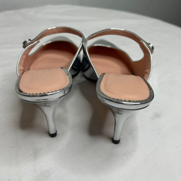 J.Crew $228 Colette Mule Heels Silver Specchio Italian Leather Size 6 BM692 - Picture 3 of 8